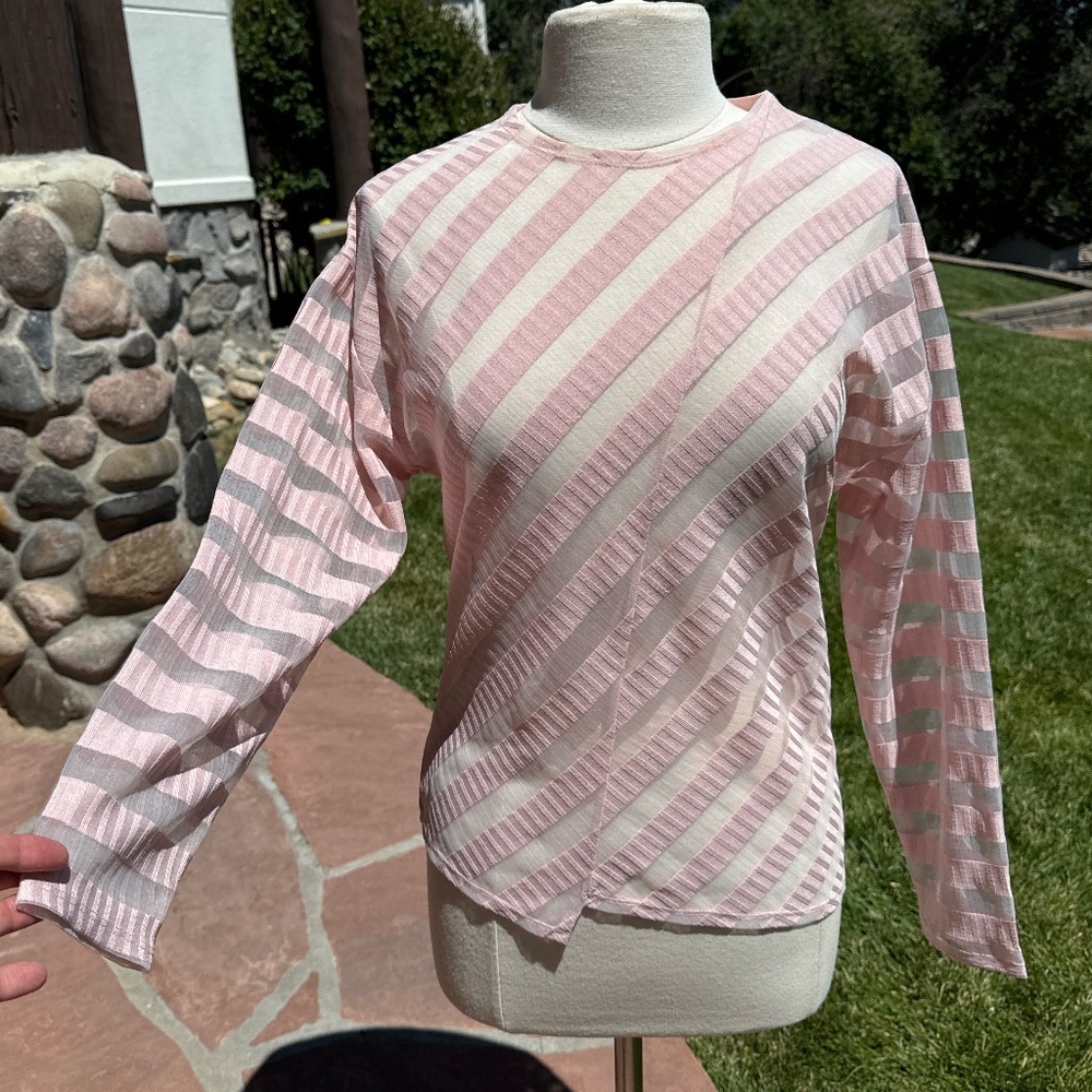 Zara Sheer Long Sleeve Top With Stripes Size Medium